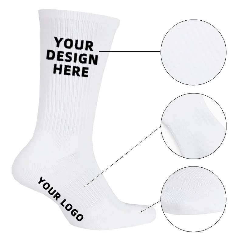 White Cotton Men Socks Manufacturer Sport Athletic Crew Socks Cheap Custom Logo Cycling Terry Socks