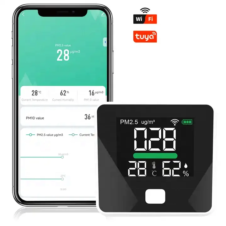 3 в 1 Wi-Fi PM2.5 монитор температуры и влажности 1600 мАч перезаряжаемый Настольный детектор качества воздуха светодиодный метр