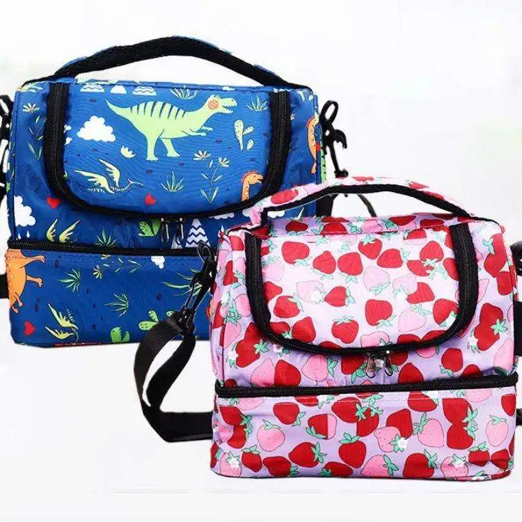 kids picnic oxford double layer insulation backpack outdoor cartoon cute portable lunch cool bags