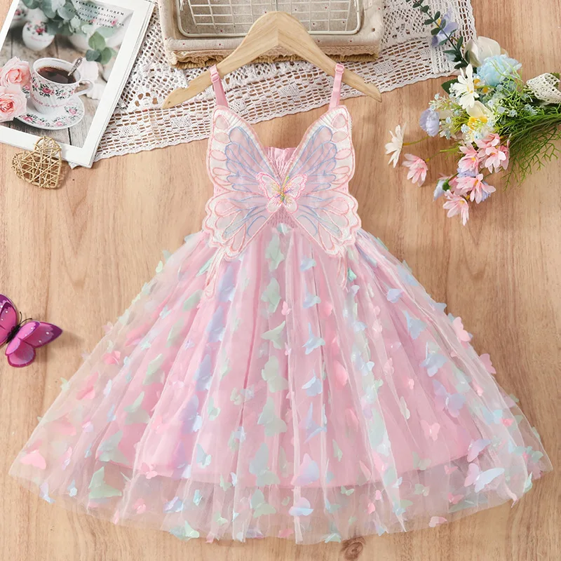 Conyson Girl Butterfly Wings Fairy Gauze Princess Dress Lovely Kid Summer Sleeveless Tulle Dress Child Birthday Party Gown Dress