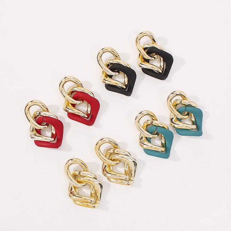 High quality fashion gold plated acrylic hoop earrings jewelry custom chunky chain link earrings for women