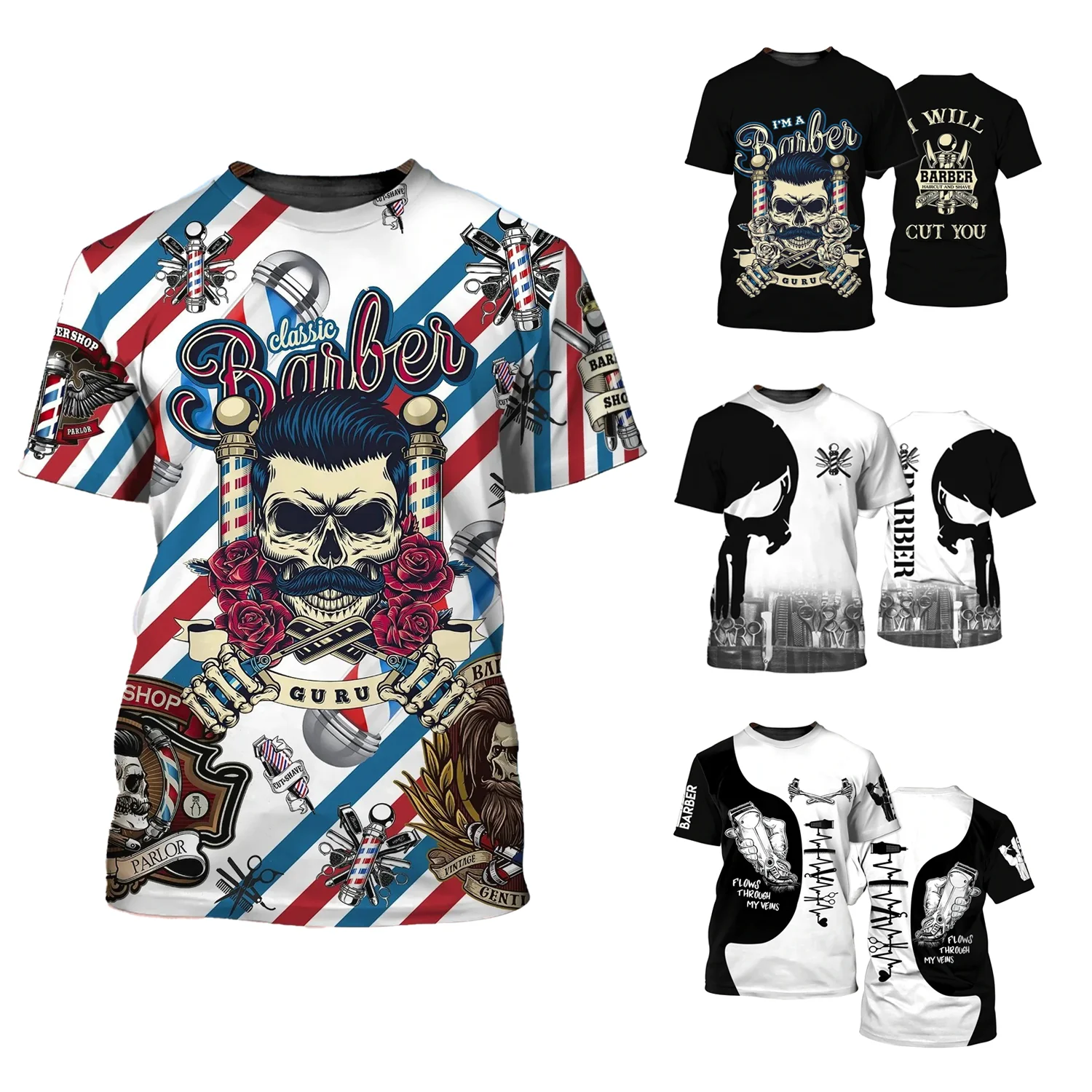 Professional Salon Barber Apparel T-shirt Design Custom Logo Barber Shop Old School Hair Cutting Barber Uniform T Shirts For Men