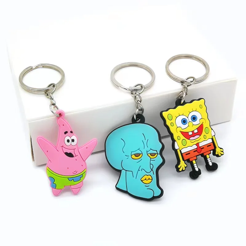 New Design 15 moulds Hot Selling Decoration Gifts Anime Figure Souvenir 2D SpongeBob Character PVC Rubber Keychain
