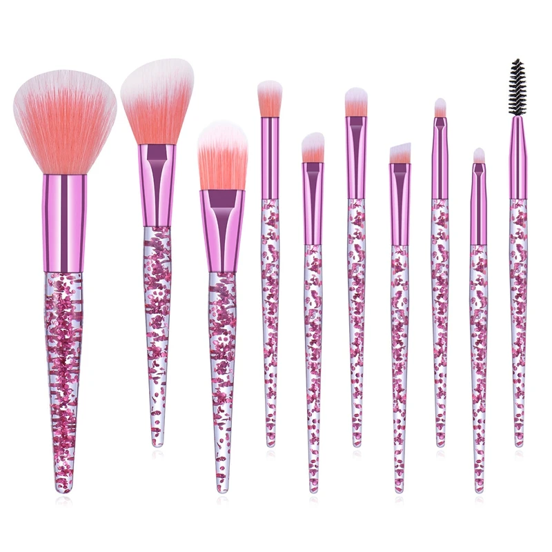 Custom Logo Soft Hair Wholesale Quicksand Clear Handle Crystal Makeup Brush Sets with bag