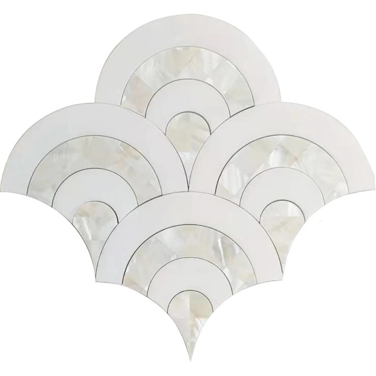 HZX Time Hourglass Waterjet Design Marble White Arabesque Polished Bathroom Wall Mosaic Tiles