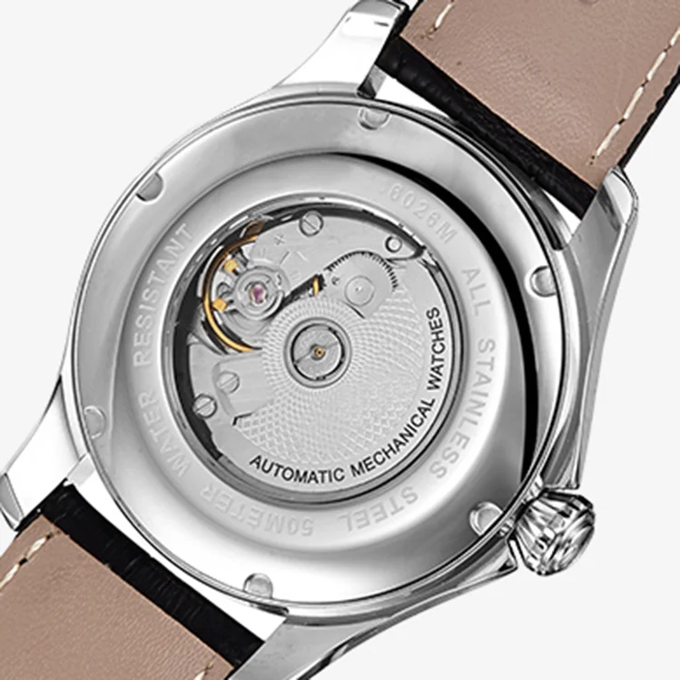 Custom cow leather strap 24 hours show skeleton leisure men mechanical automatic watch