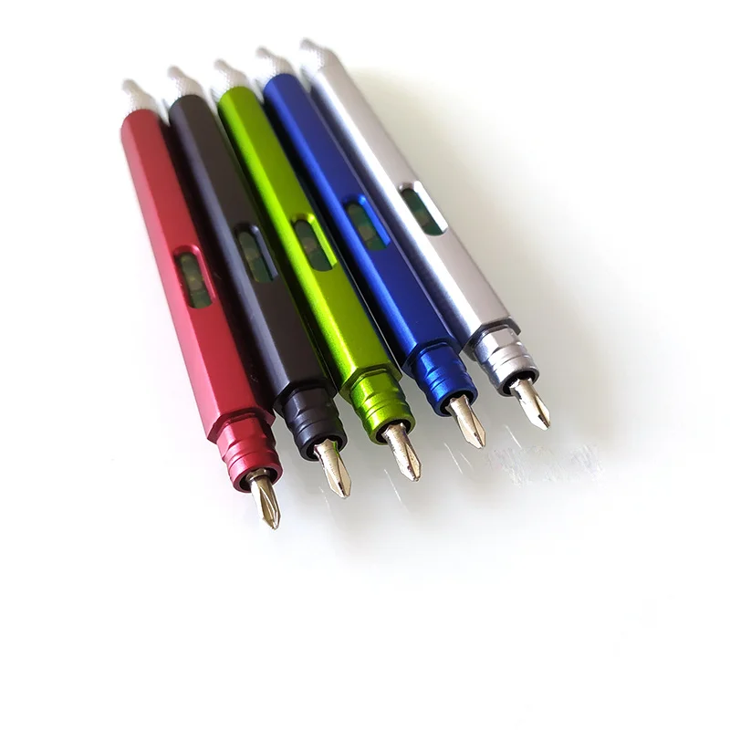 5 in 1 multifunction plastic tool pen with phone holder level screwdriver ruler ballpoint pen