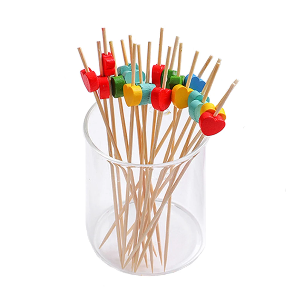 
LG078 Wholesale 100 Pack Creative Heart Bamboo Fruit Stick Disposable Toothpick Cocktail Decoration For Household And Bar 
