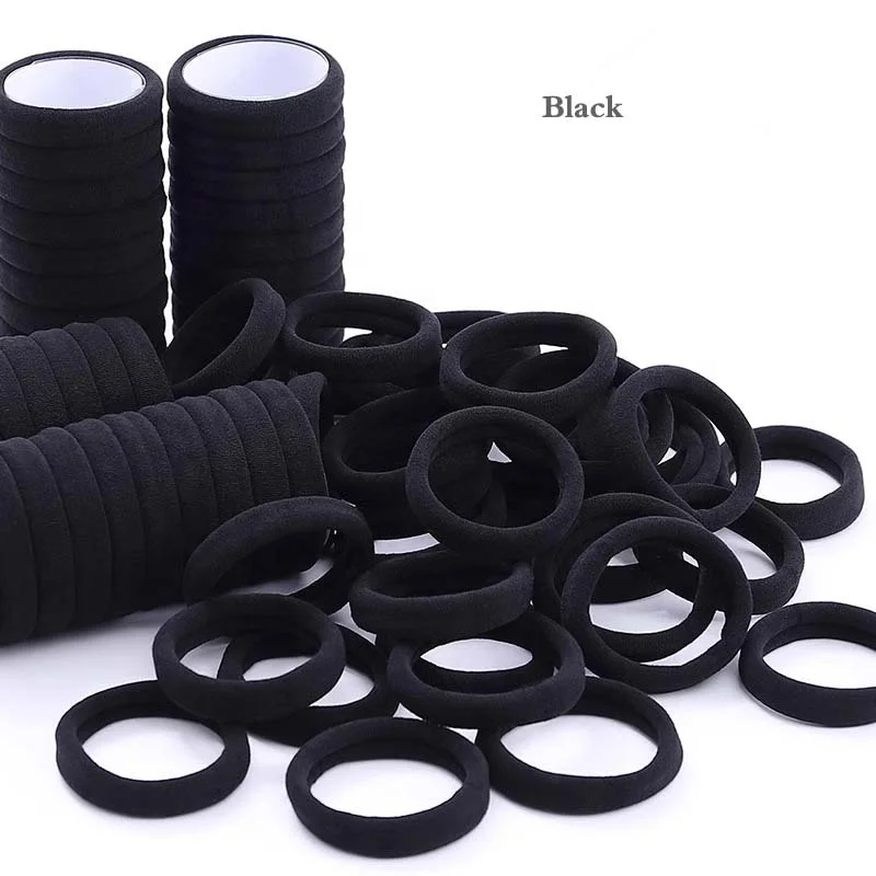 100pcs/bag black hair ties for women girls no damage ponytail holder seamless thick black hair band elastic