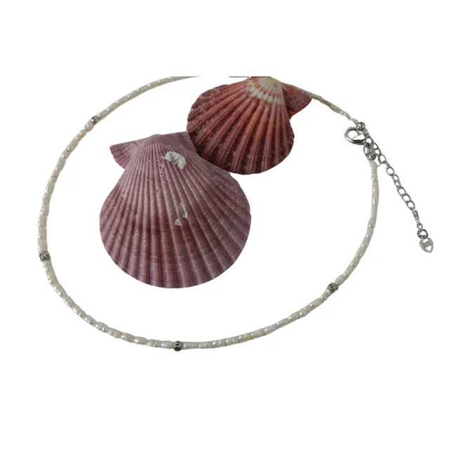 High Quality Natural White Color Freshwater Baba Baroque Pearl Choker Size 3-4 mm And Chain Sterling Silver 37+5 cm