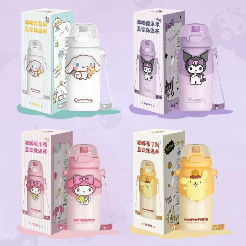 Wholesale 460ml 316 stainless steel coffee kawaii kids Sanrio kuromi Cinnamoroll cup tumbler thermos with straw strap