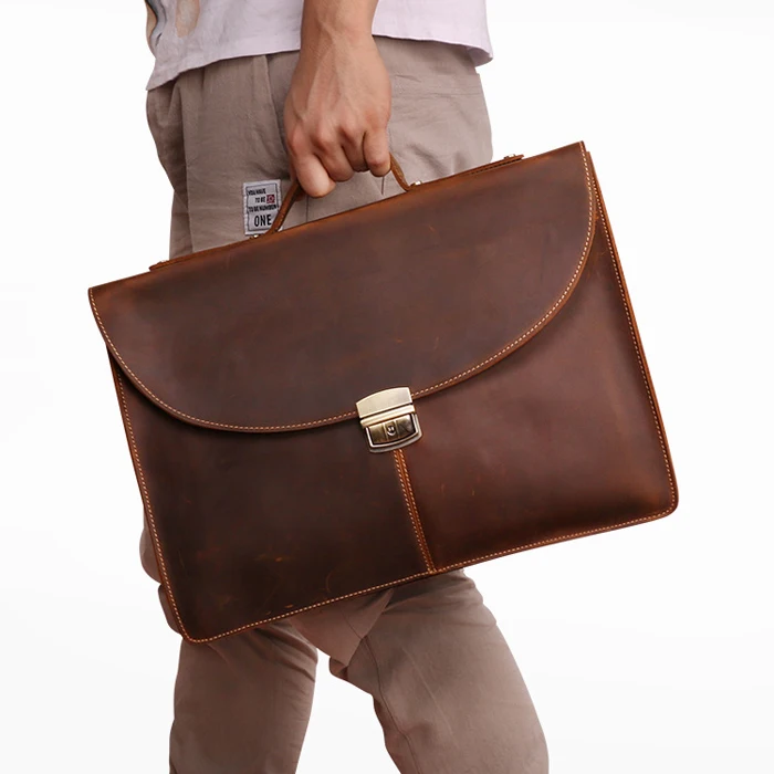 New Crazy Horse Genuine Leather 15 Inch Laptop Bag Retro Men Crossbody Bag New Men Genuine Leather Briefcase