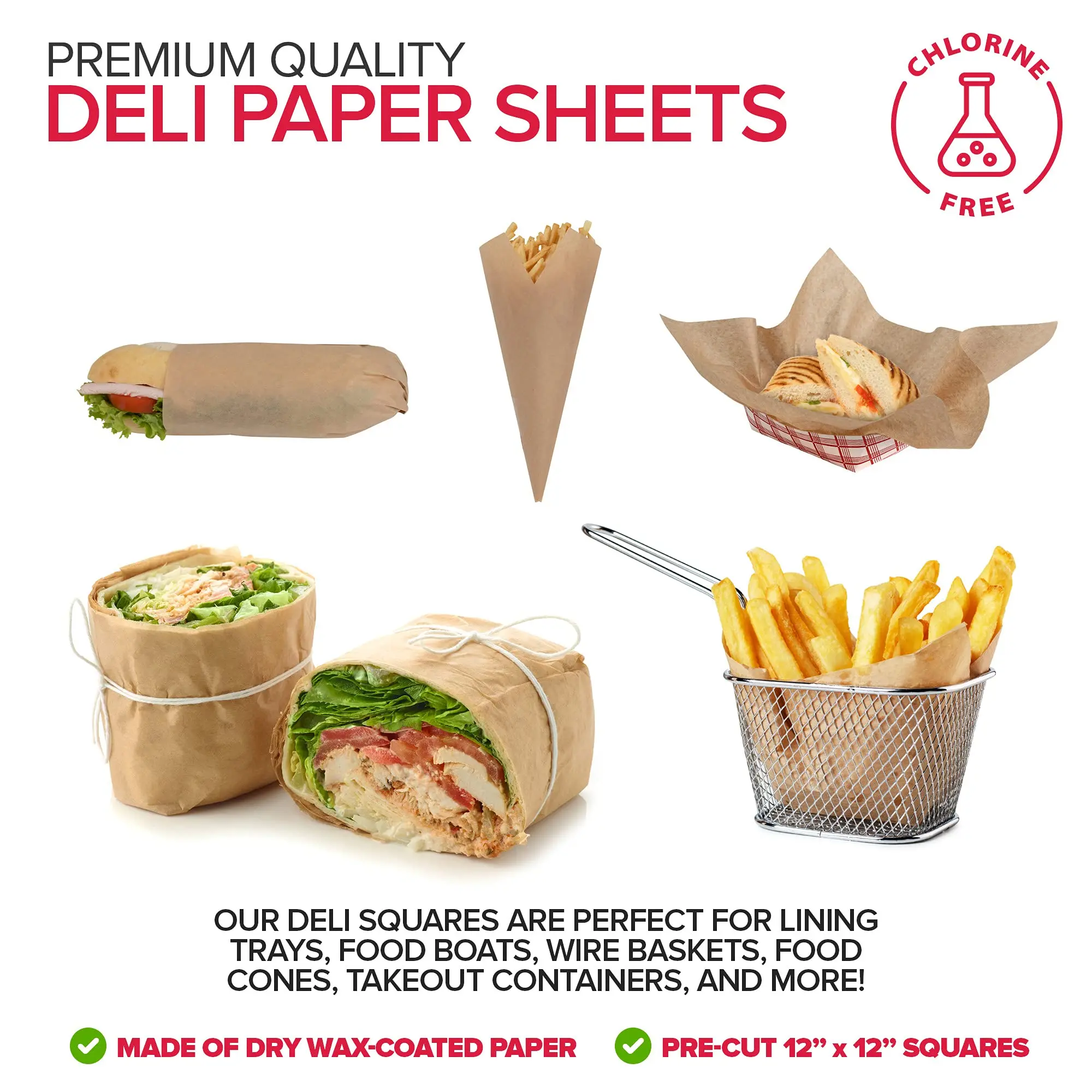 250pcs Food Grade Greaseproof Papers Oil-Proof Wrapping Wax Wrap Paper for BBQ Sandwich Hamburgers
