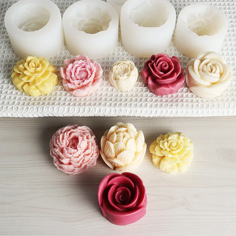 Three-dimensional flowers White rose Peony flower cold vegetable cake fondant aromatherapy candle handmade silicone soap mold