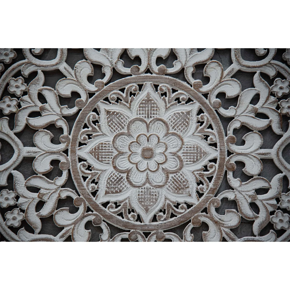 Home Wall Decoration Hanging Square Floral-Patterned MDF Carved Grid Wall Panel 3d in Grey Distressed for Bedroom