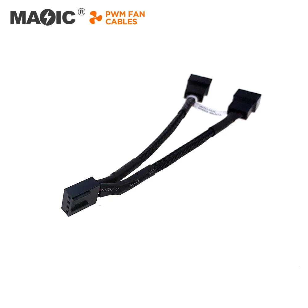 Magelei 10cm Male Mini 4-Pin GPU Fan to Dual Female 4-Pin PWM Black Sleeved Adapter Cable 4 Pin Fan Extension cable for Computer