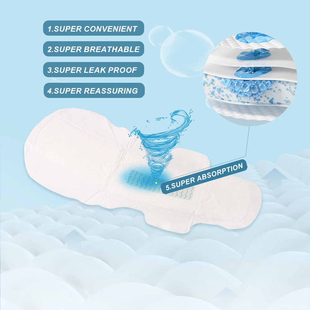 Factory Wholesale Breathable Cotton Sanitary Napkin Ultra Absorbent Overnight Pads with Wings