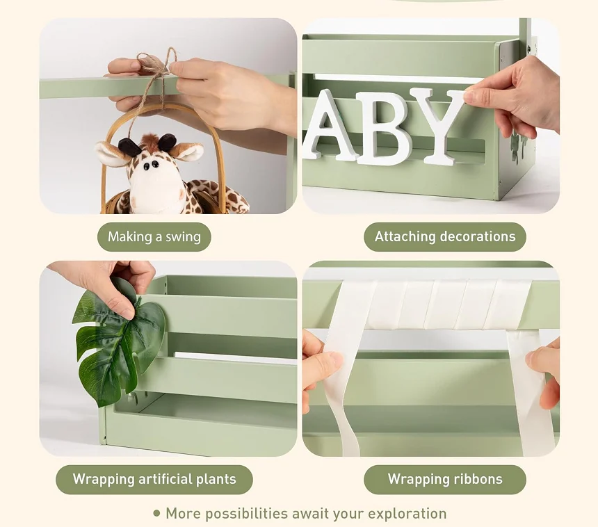 JUNJI Wooden Baby Shower Crate Closet with Handle Baby Basket Welcome Box for Newborn Boys Girls Pregnancy Gifts for New Parents