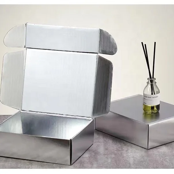 Custom Logo Laser Hologram Shipping Paper Box Gift Packaging  Silver UV Printing Gloss Cosmetic Products Cardboard  Mailer Box