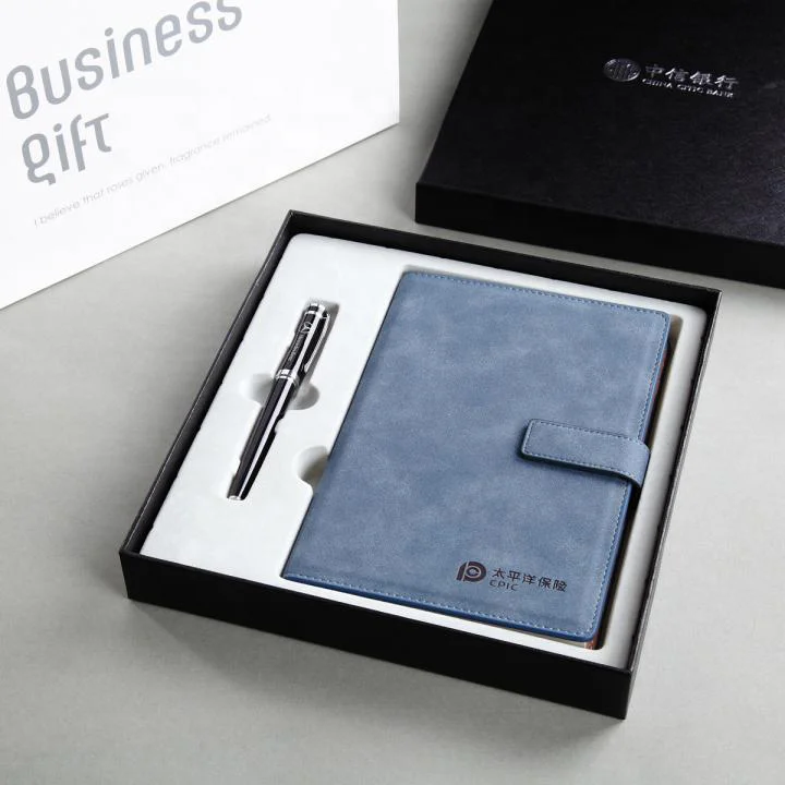 High Quality Luxury Customized Gift Set A5 Size PU Leather Planner Notebook with Metal Pen