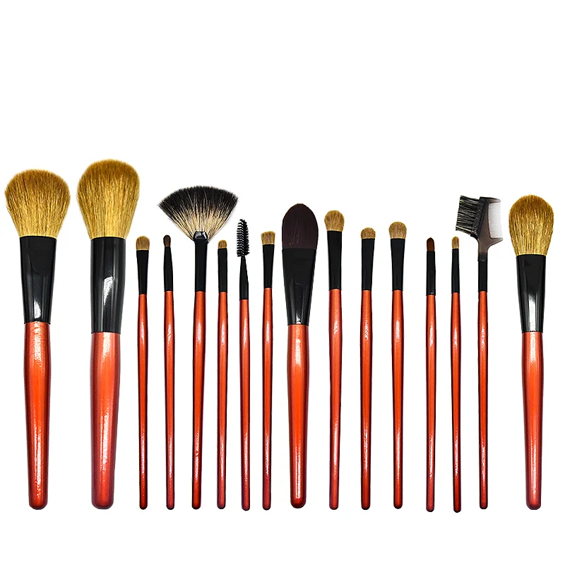 
16pcs Natural Animal Goat Synthetic Hair Red HandleMakeup Brushes Set Beauty Products for Women 