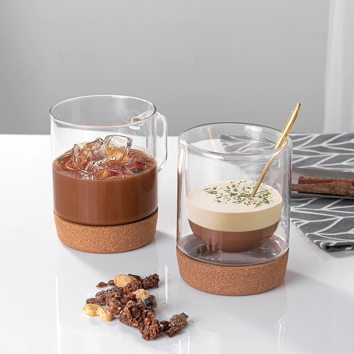 JINGHUANG Direct Manufacturer double tumbler glass with lid double wall cup milk cup insulated glass coffee cup transparent LOGO