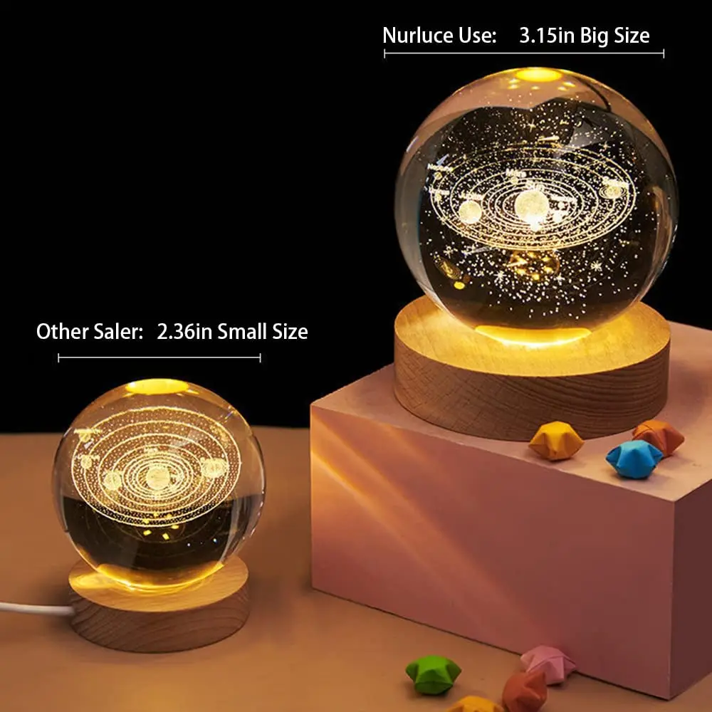 Smart Lighting Decoration Galaxy Deer Usb Wood Base Table Lamp Luminous 3D Art 6cm Crystal Ball Glass Night Light