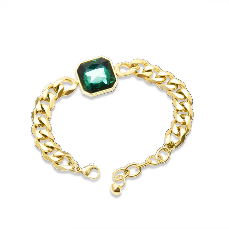 2023 Beautiful In Colour 18k Gold Plated Stainless Steel Charm Emerald Jewelry Bracelets