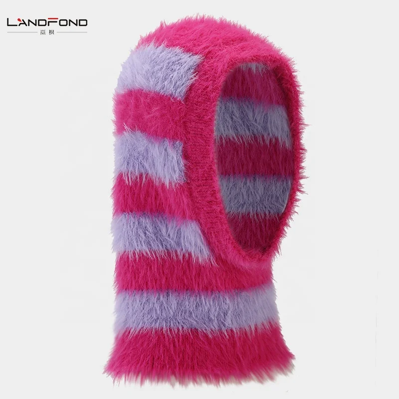 Landfond accessory Winter Fashion striped color pattern snood hat warm winter hat