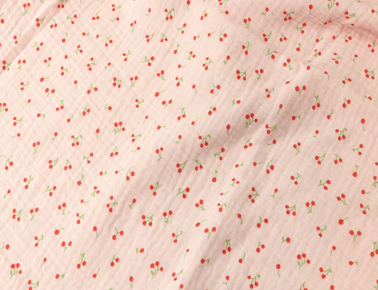 Cherry print Crepe Fabric Cotton Double Gauze Fabric DIY Sewing Textile Pajamas Cloth Material