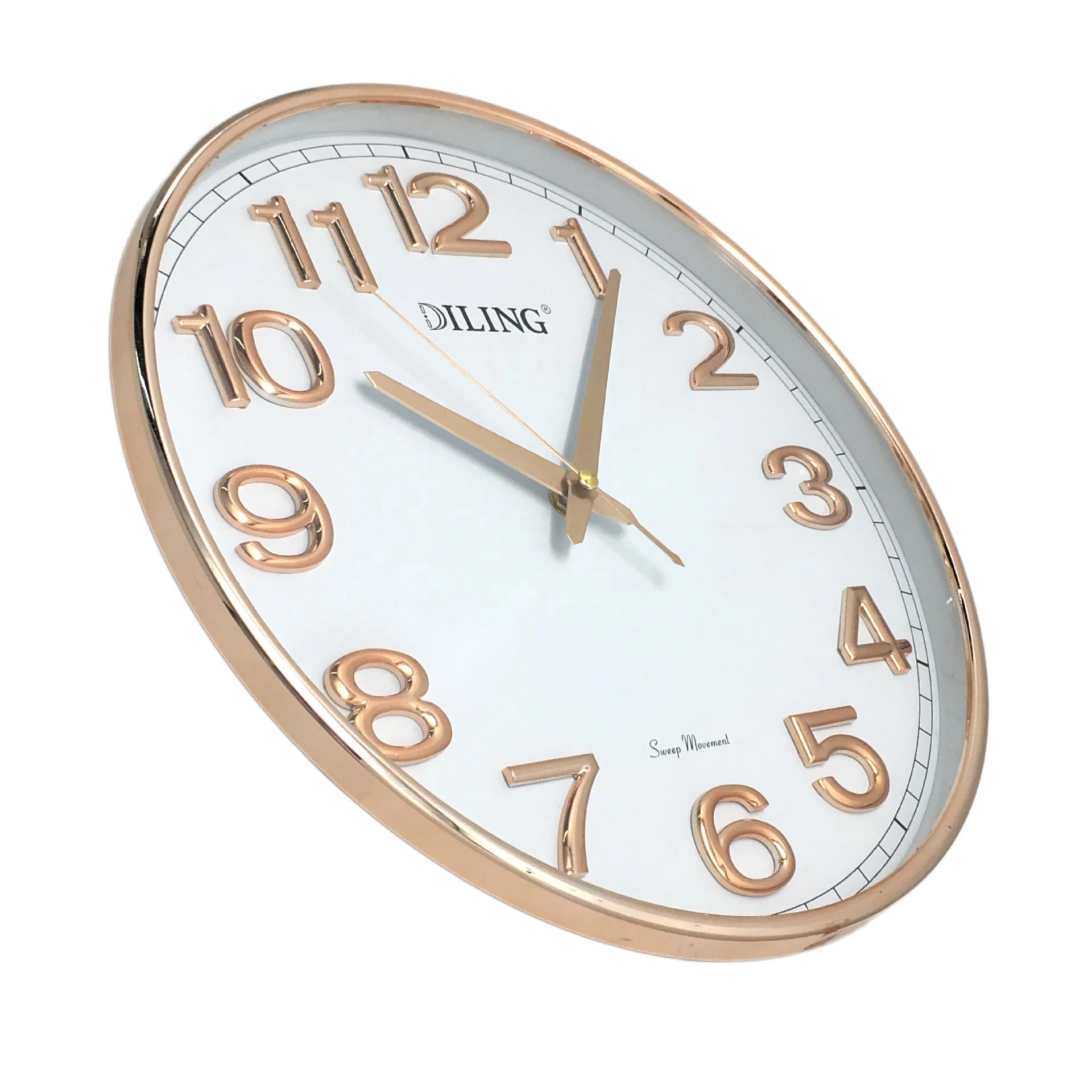 DILING 13 inch gold Wall Clock Silent non ticking  quality quartz battery operated round easy to read 3d digital wall clocks