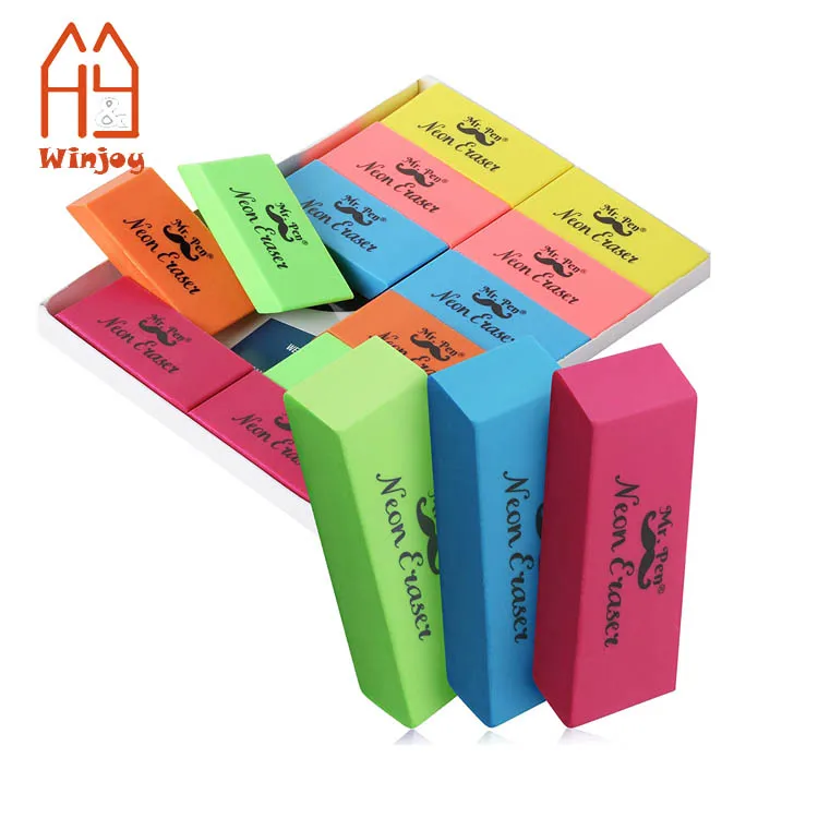 Custom Neon Bevel Eraser Latex Free Large Size Block Erasers for Art Drawing School Office Kids Teachers