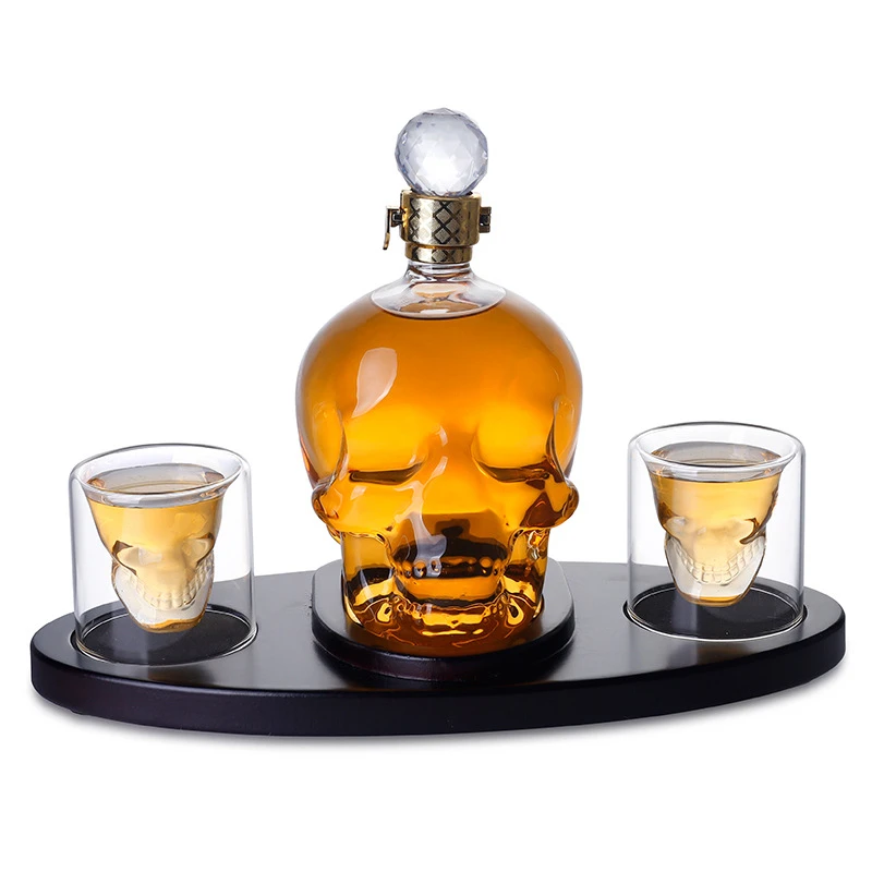 Custom High Borosilicate Glass Skeleton Whiskey Bottle And 2 Double Walled Whiskey Glass Barware Gift Set For Ghost Festival
