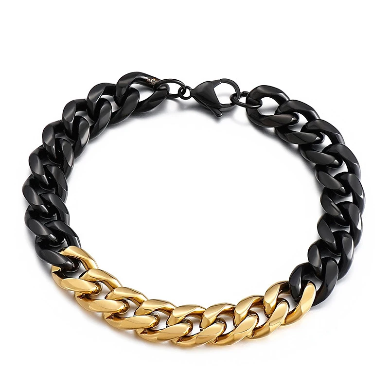 Wholesale Fashion Bracelet Jewelry Black Gold Plated Custom Stainless Steel 20mm 12mm Cuban Link Bracelet For Men