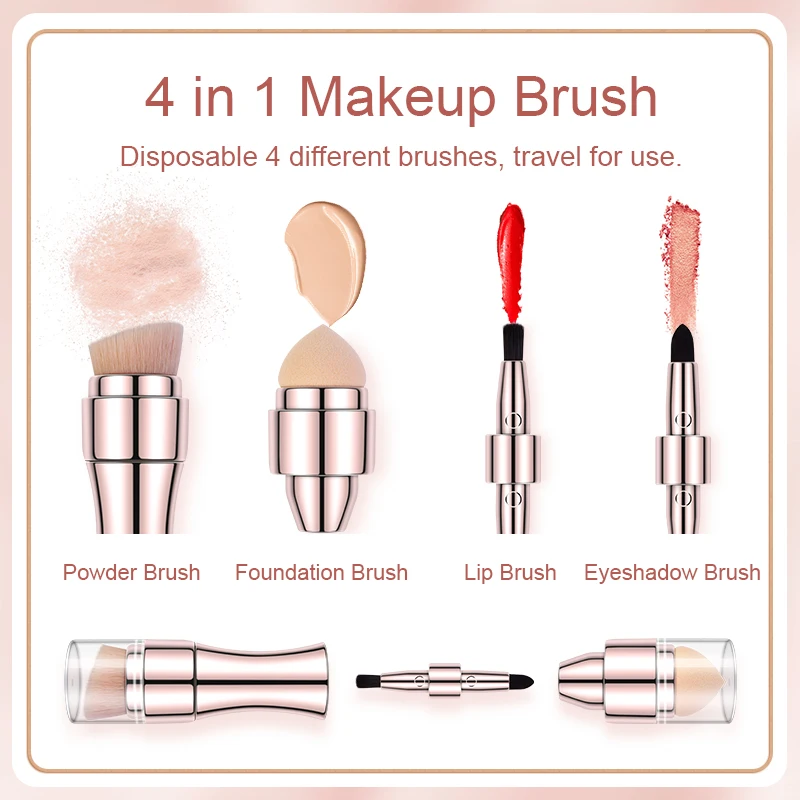2019 private label Top quality patent design 4 in 1 multifunctional retractable make up  sponge blush smudge lip  makeup brush