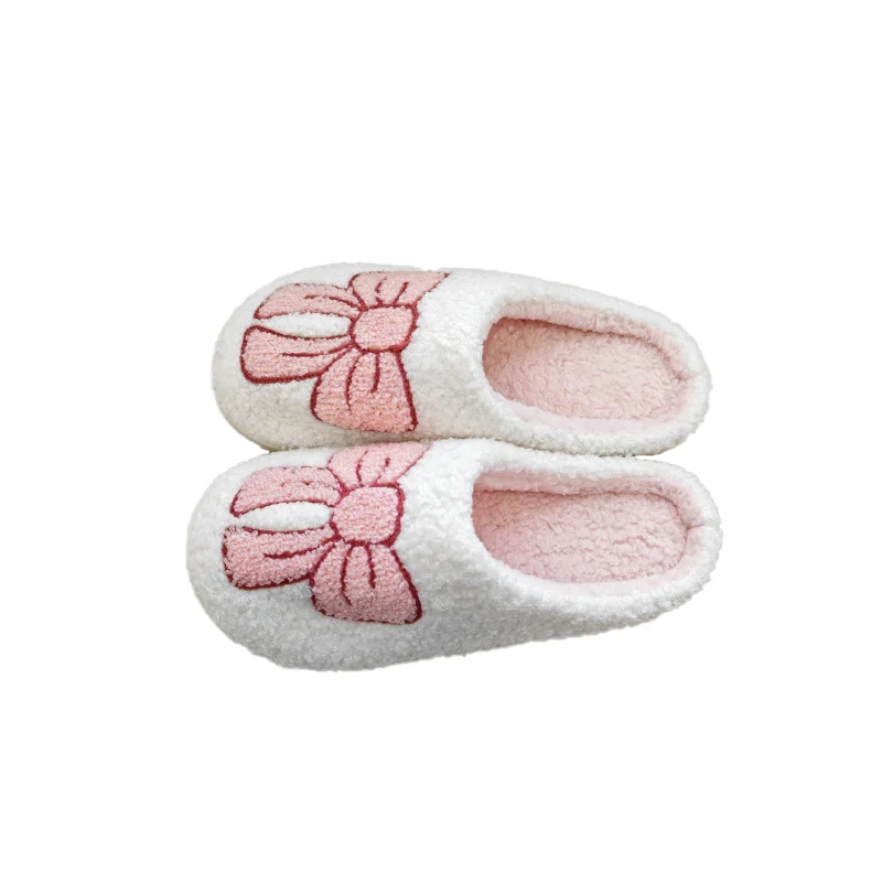 HF 2024 women big pink bow fashion high quality winter warm big love slides slippers