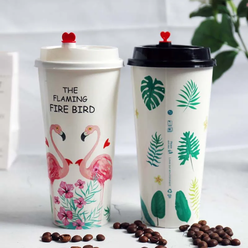 Wholesale customized logo pattern printing double P milk tea coffee hot drink paper coffe cup