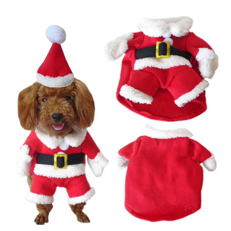 Pet Dog Christmas Clothes Santa Claus Dog Costume Winter Puppy Pet Cat Coat Jacket Dog Suit with Cap Warm Clothing For Cats
