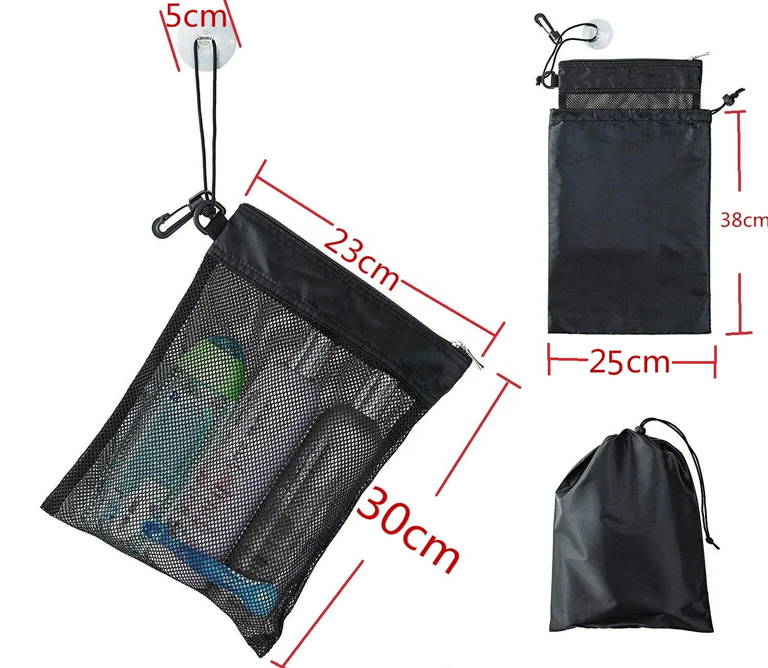 YA SHINE Wholesale Waterproof Black Portable Hanging Mesh Caddy Toiletry Organizer Shower Bag Tote With Suction Cup