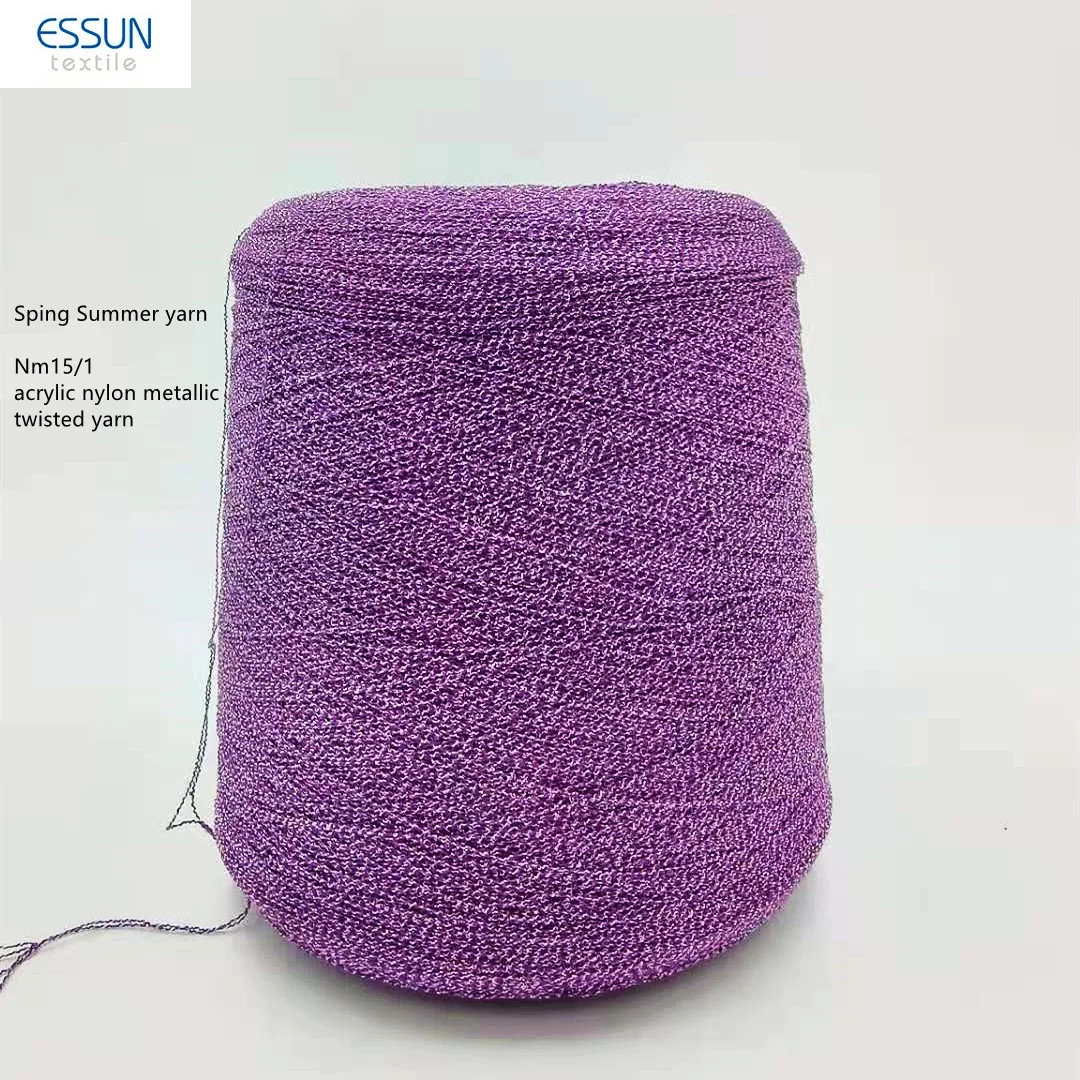 Wholesale Spring Summer Knitting Fancy Yarn Nm15 75%Acrylic 17%Nylon  8%Metallic Twisted TT Covered Yarn For Knitting Weaving