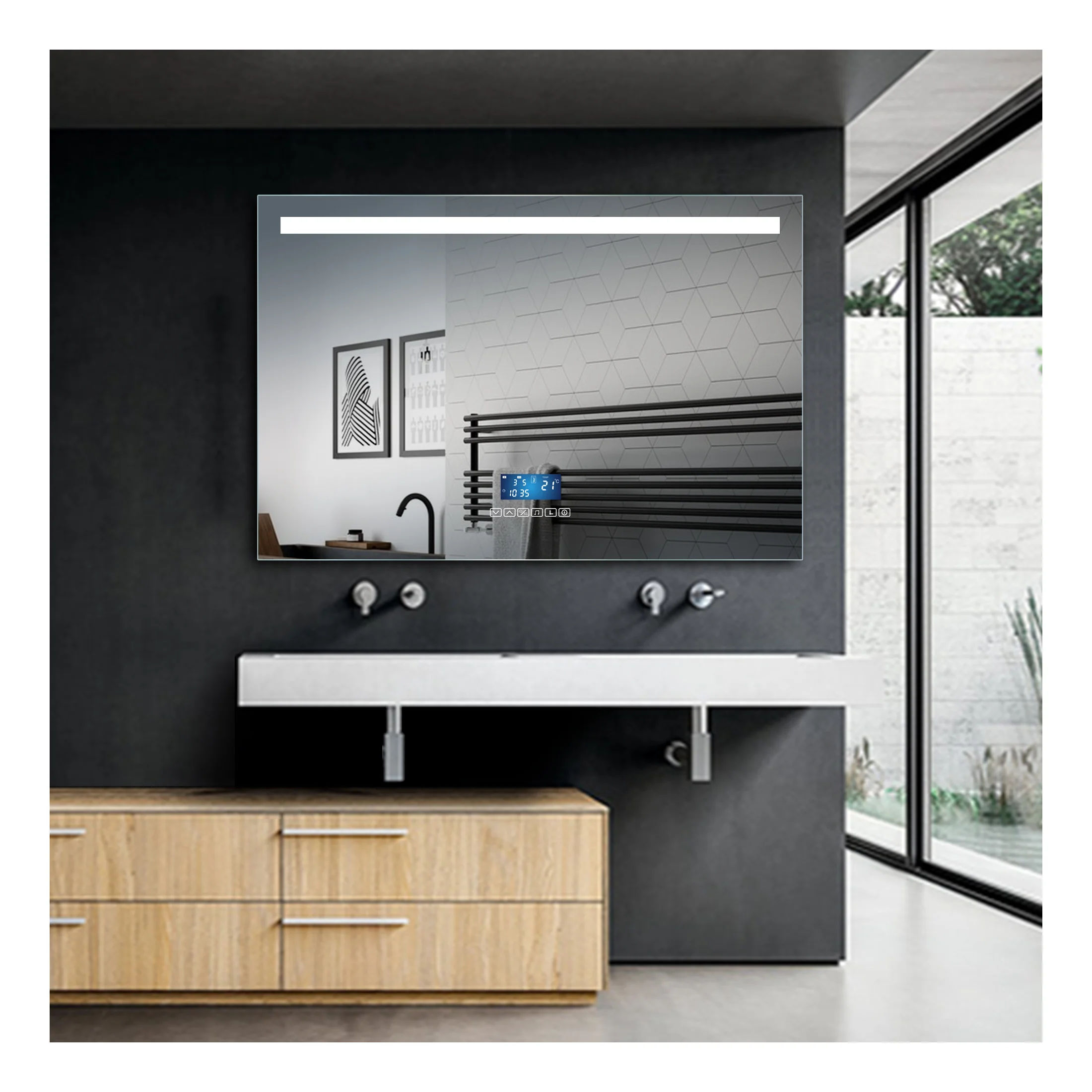 LED Smart Rectangle Wall Mirror with Touch Screen TV Magic Illuminated Bathroom Mirror for Apartment Gym Salon Use