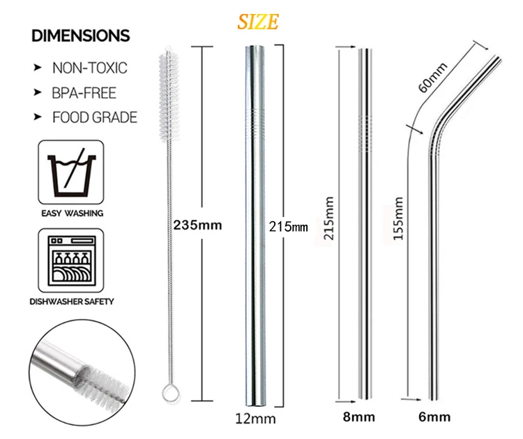 wholesale metal straw custom logo color factory price 304 stainless steel straw