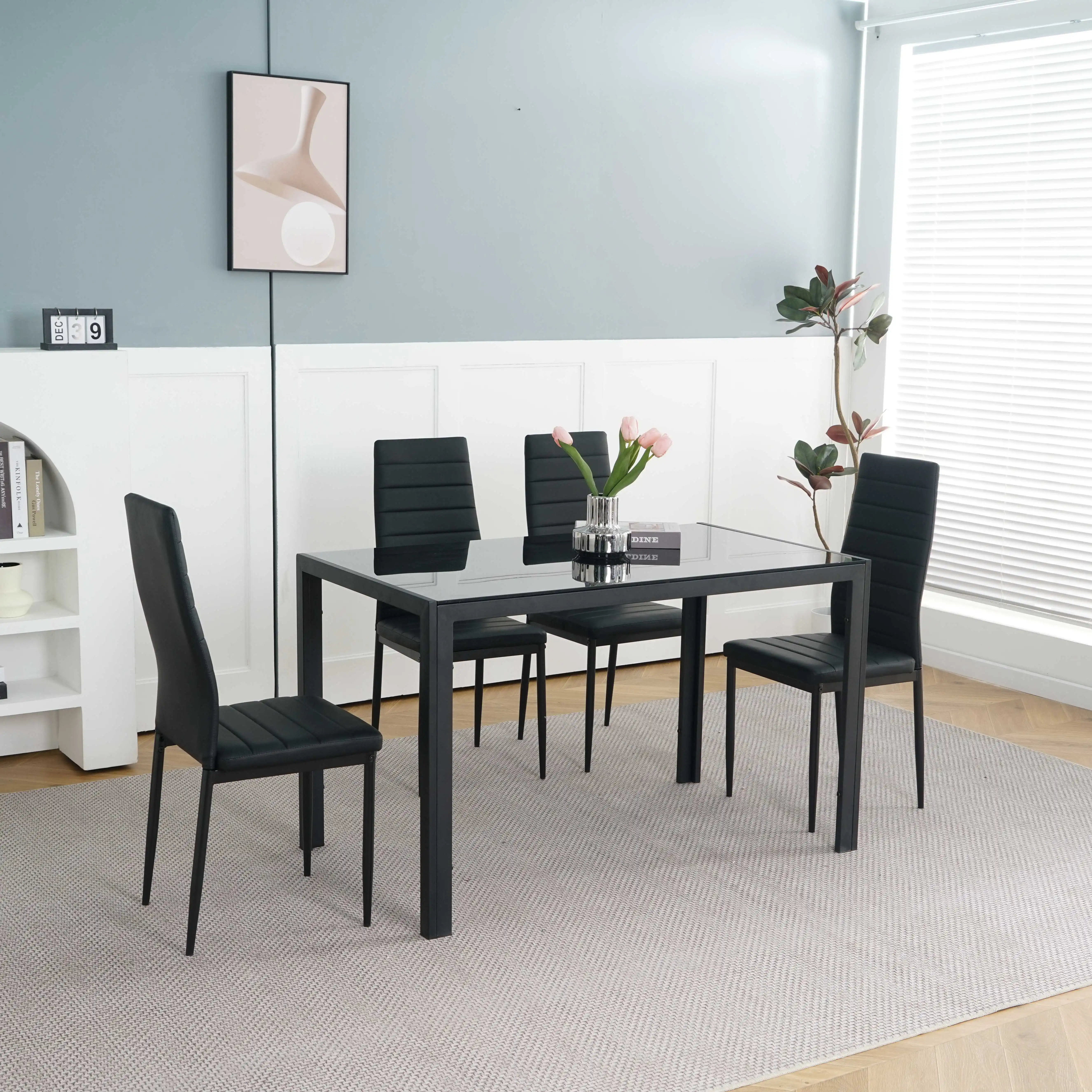 Luxury outdoor table set glass dining table  minimalist style nordic dining room set with 4 6 chairs