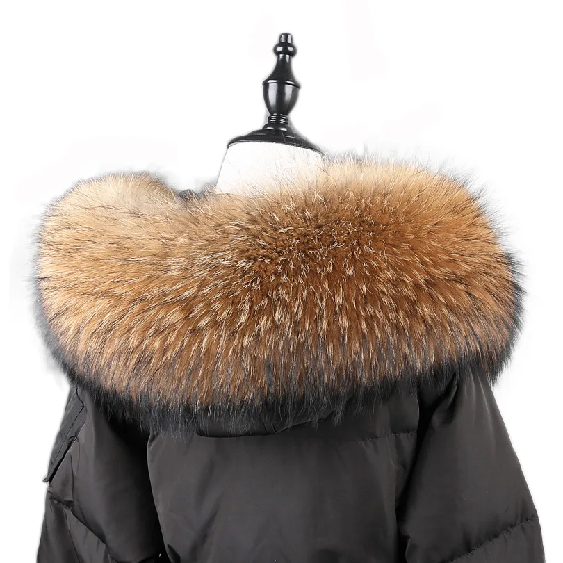 Wholesale  2021 real raccoon fur collar big winter scarf shawl decoration woman shawl neck warm scarf genuine fox fur collar