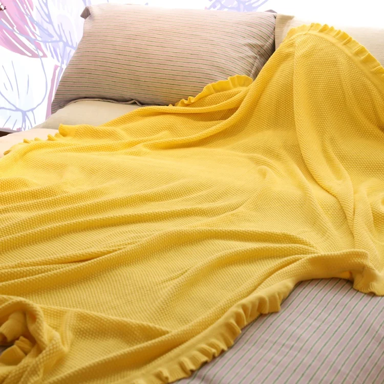 Custom pure colour super soft 100% cotton linen throw light yellow picnic camping garden blanket