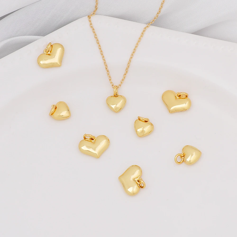 Super Good Texture Solid Copper Heart Pendant 18K gold plated charms couple love necklace pendant for jewelry making
