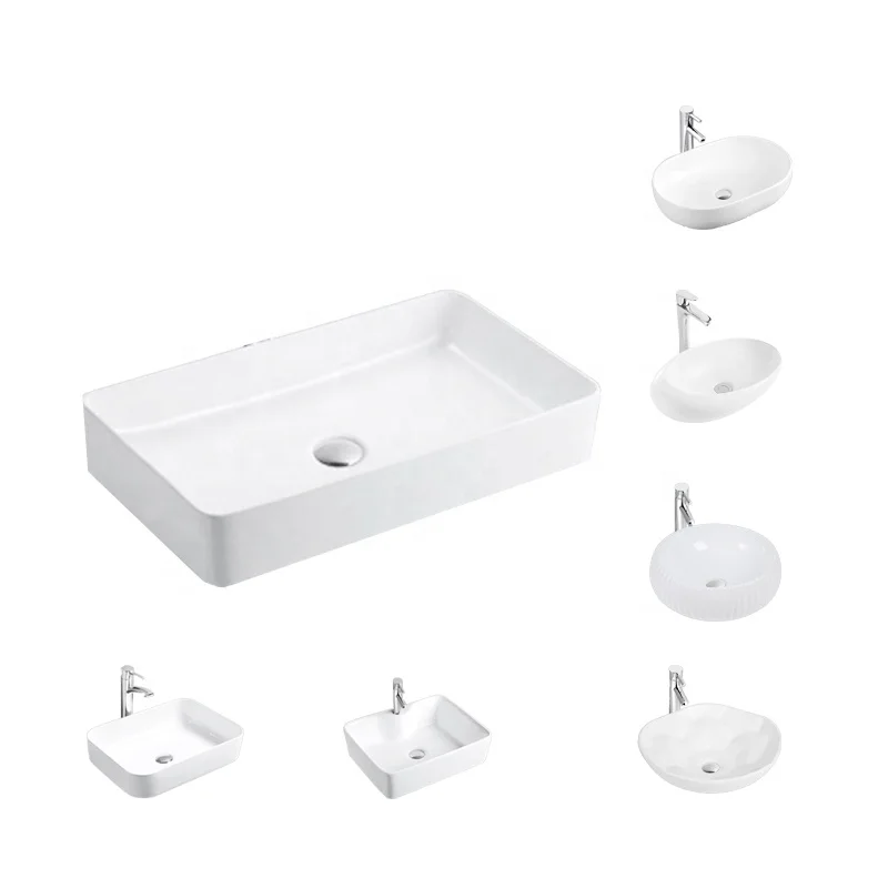 Customized wholesale cheap modern countertop wash basin white porcelain rectangular round container sink ceramic bathroom sink