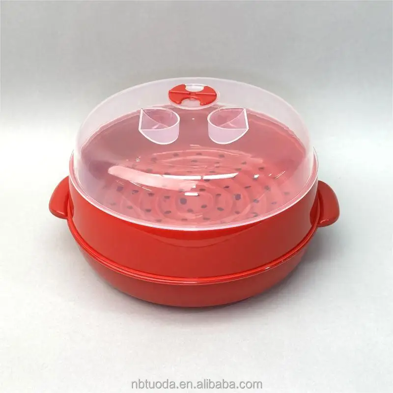 BPA Free Kitchen Microwave Cooker Plastic Cooking Steamer Container Double Layer Bowls
