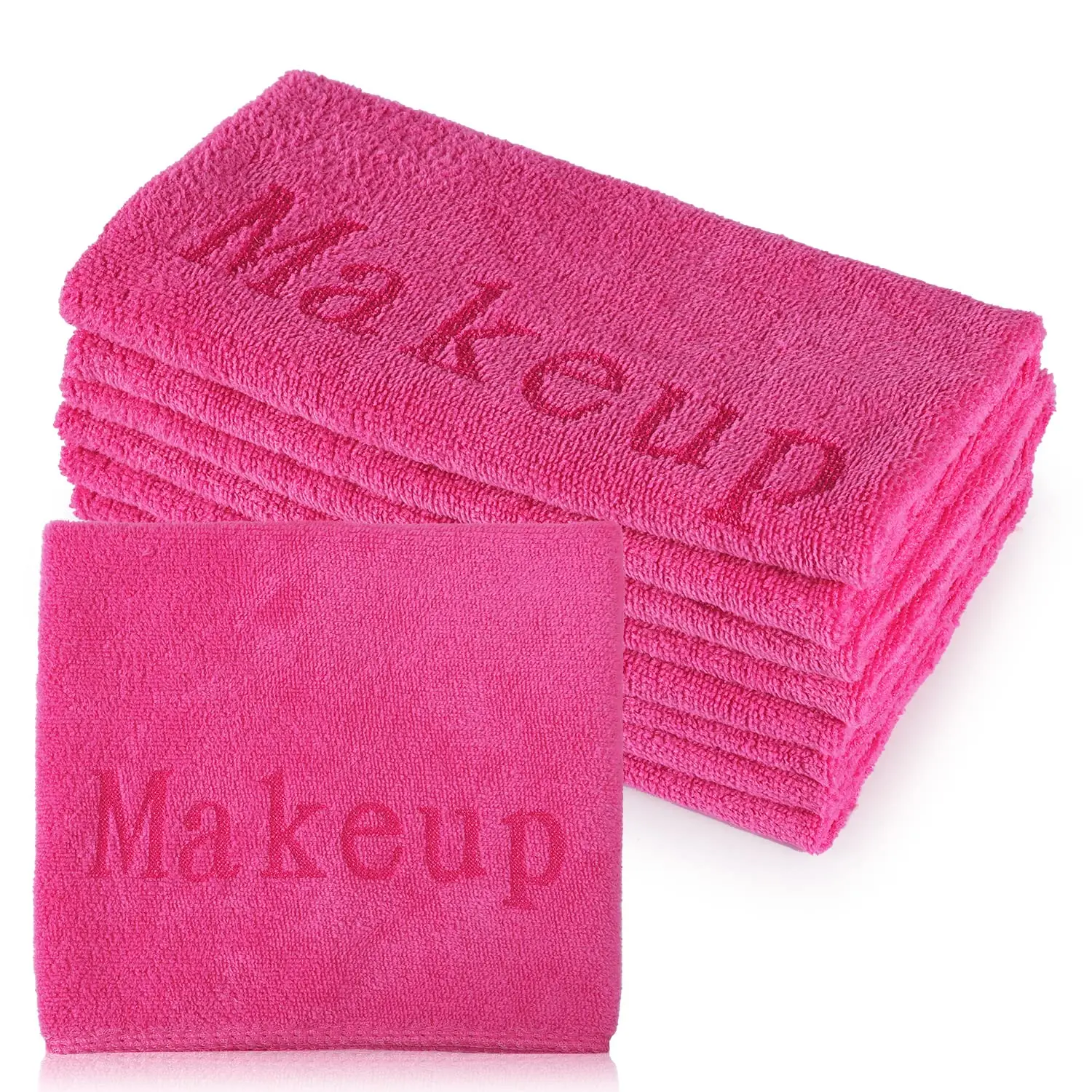 Makeup Towels, Microfiber Face Washcloth 12x12in Makeup Remover Wash Cloth Soft for Women Skin Cleaning (Pink)