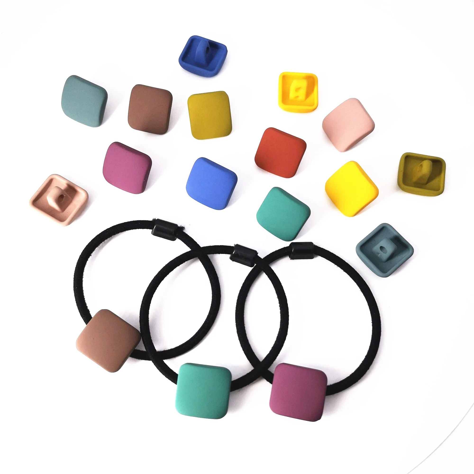 Wholesale 0.728 Inch Square Button Hair Ties Ornaments Headdress Diy Rubber Band Hair Ring Accessories